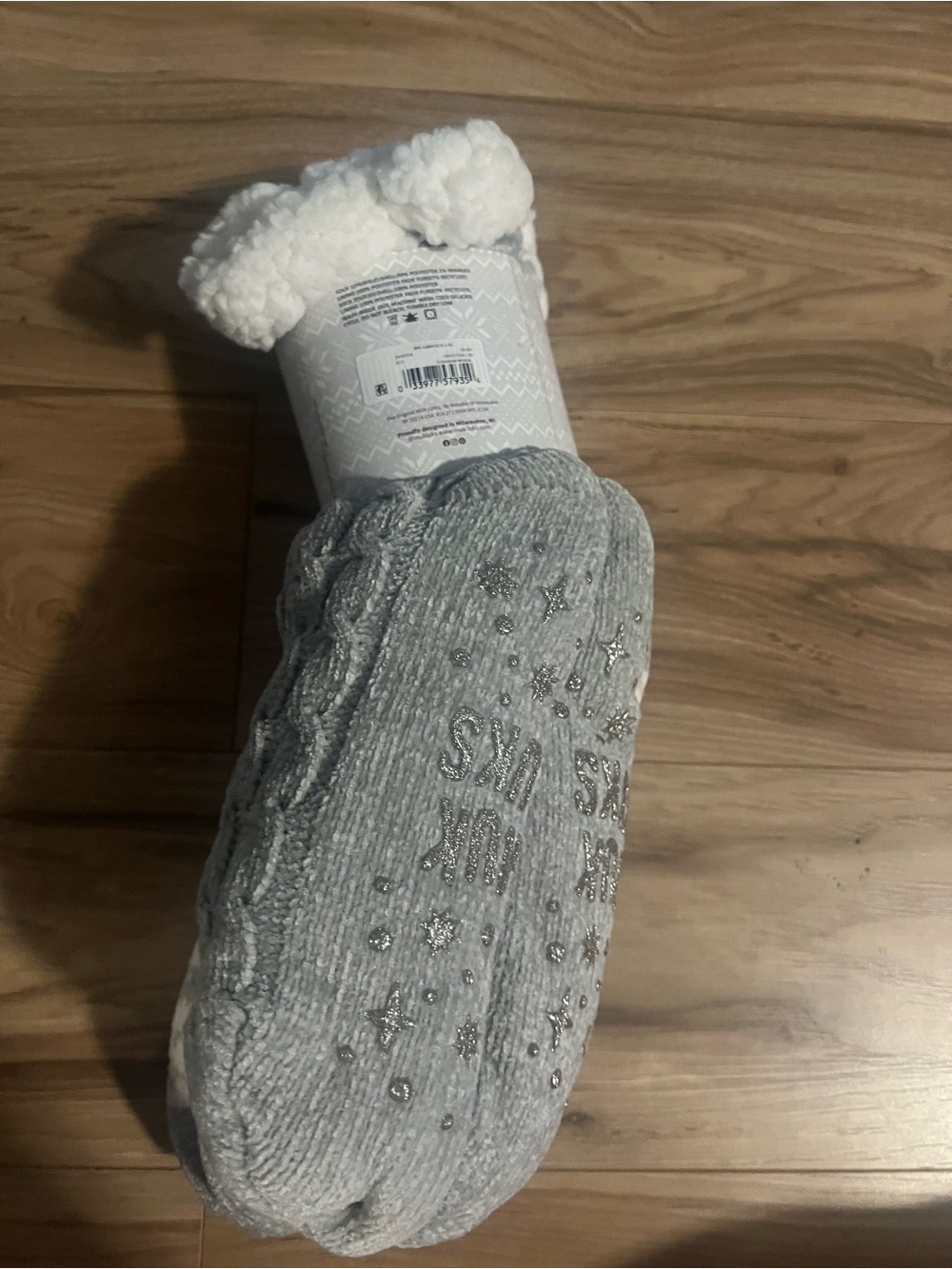 Muk Luks Women's Cabin Socks - White, Gray & Light Pink Fair Isle Pair - Picture 5 of 7